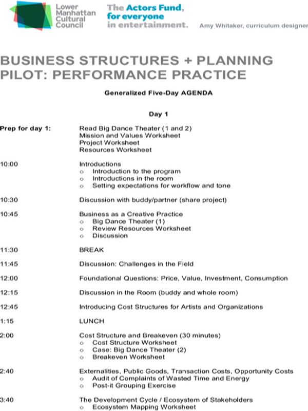 LMCC Actors Fund Pilot 5-Day Agendas 20161220