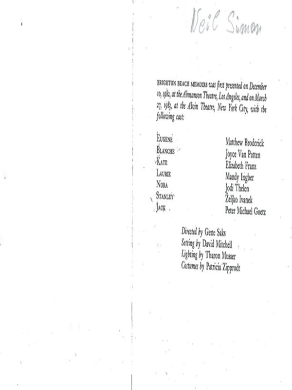 Brighton beach memoirs