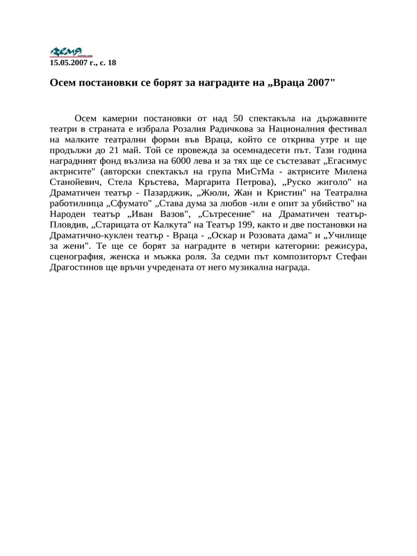 Осем постановки се борят за наградите на ''Враца 2007''