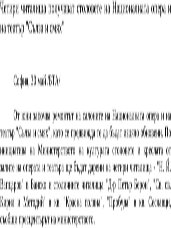 Четири читалища получават столовете на Националната опера и на театър ''Сълза и смях''