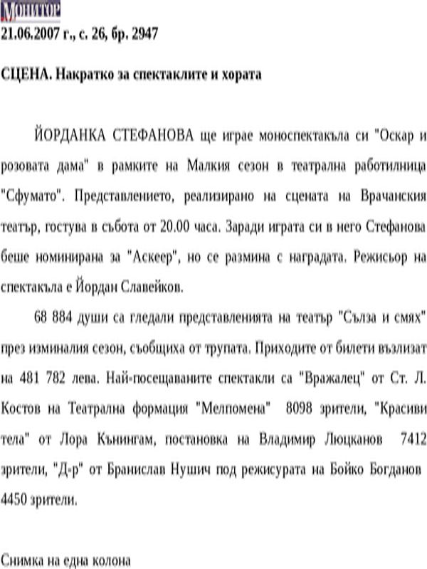 СЦЕНА. Накратко за спектаклите и хората