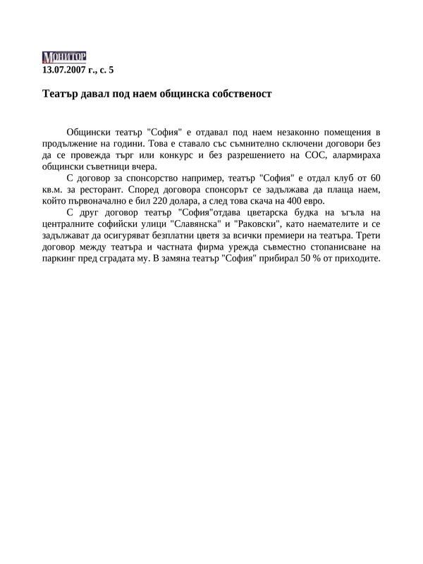 Театър давал под наем общинска собственост