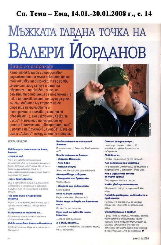 Мъжката гледна точка на Валери Йорданов