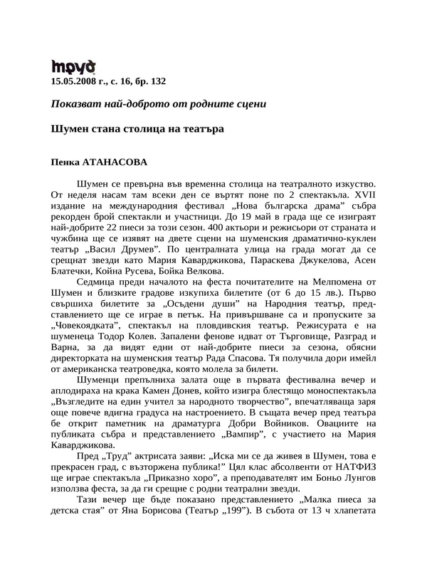 Шумен стана столица на театъра