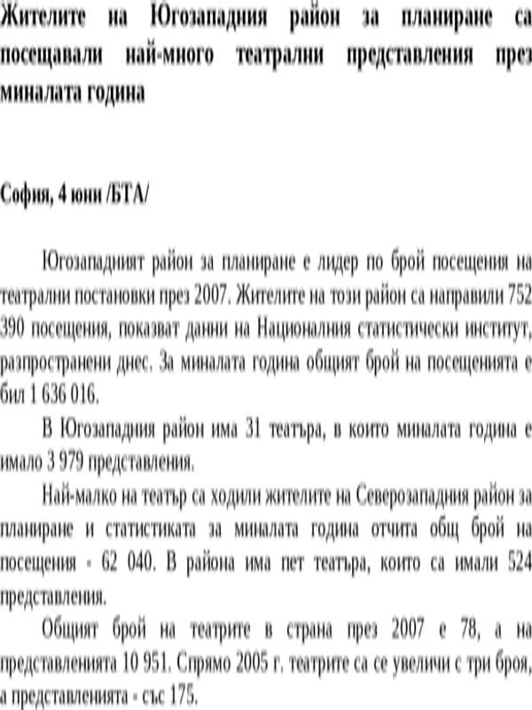 Жителите на Югозападния район за планиране са посещавали най-много театрални представления през миналата година
