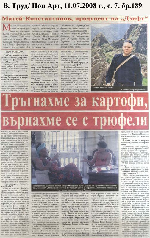 Матей Константинов, продуцент на ''Дзифт''