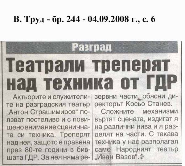 Театрали треперят над техника от ГДР