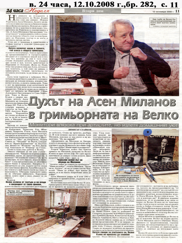 Духът на Асен Миланов в гримьорната на Велко
