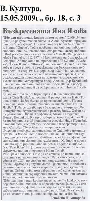 Възкресената Яна Язова