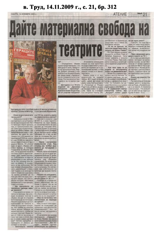 Дайте материална свобода на театрите