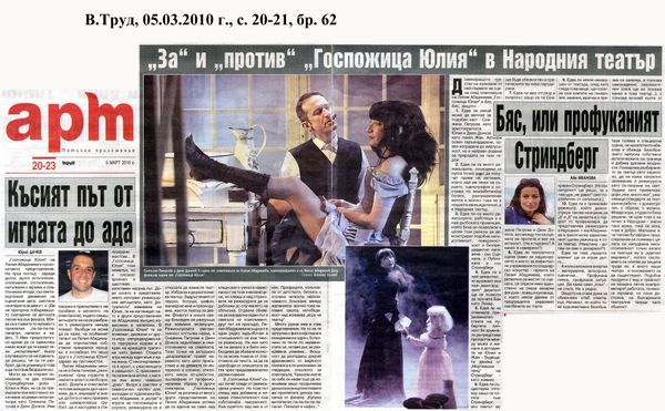 ''За'' и ''против'' ''Госпожица Юлия'' в Народния театър