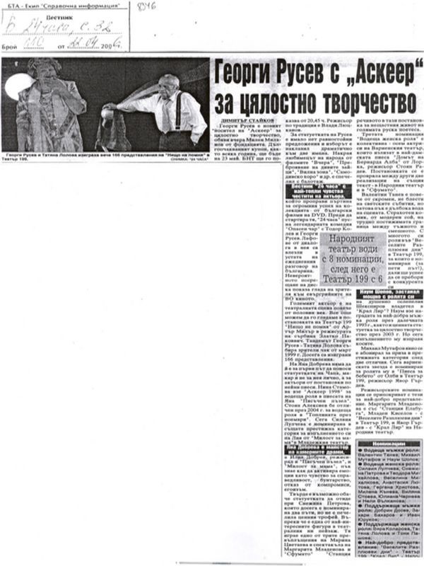 Георги Русев с ''Аскеер'' за цялостно творчество