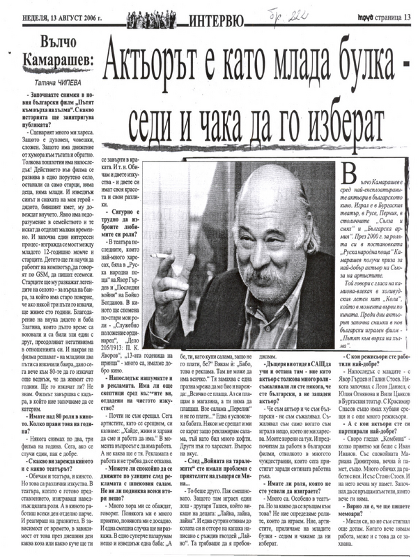 Актьорът е като млада булка - седи и чака да го изберат