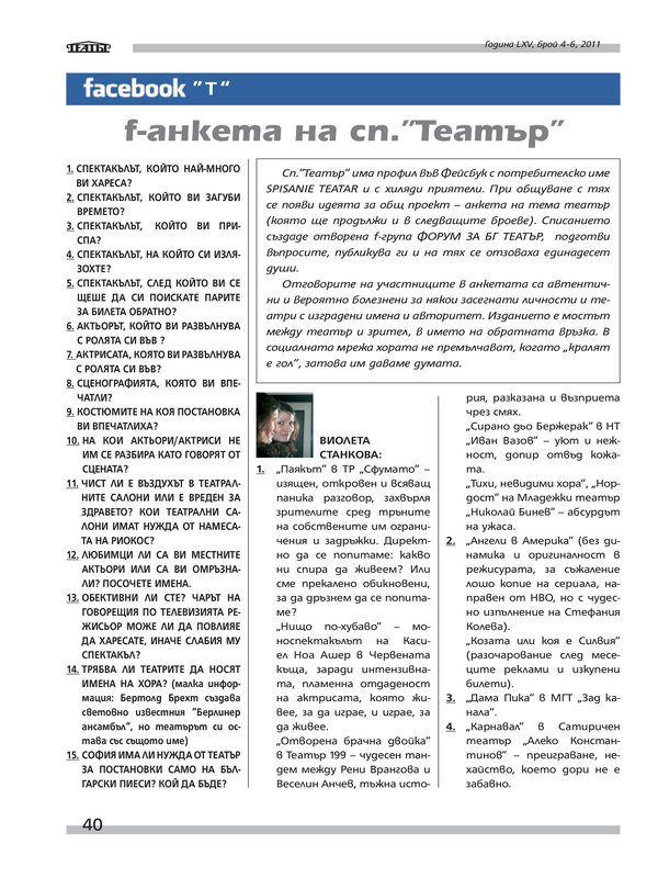 F - анкета на сп. ''Театър''