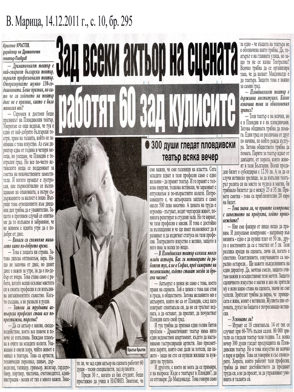 Зад всеки актьор на сцената работят 60 зад кулисите