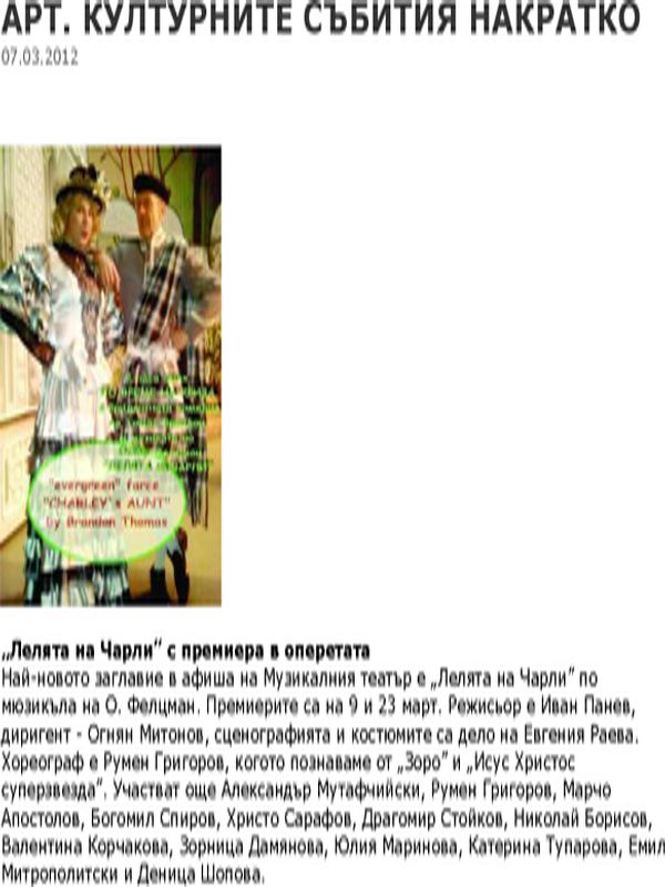 ''Лелята на Чарли'' с премиера в операта