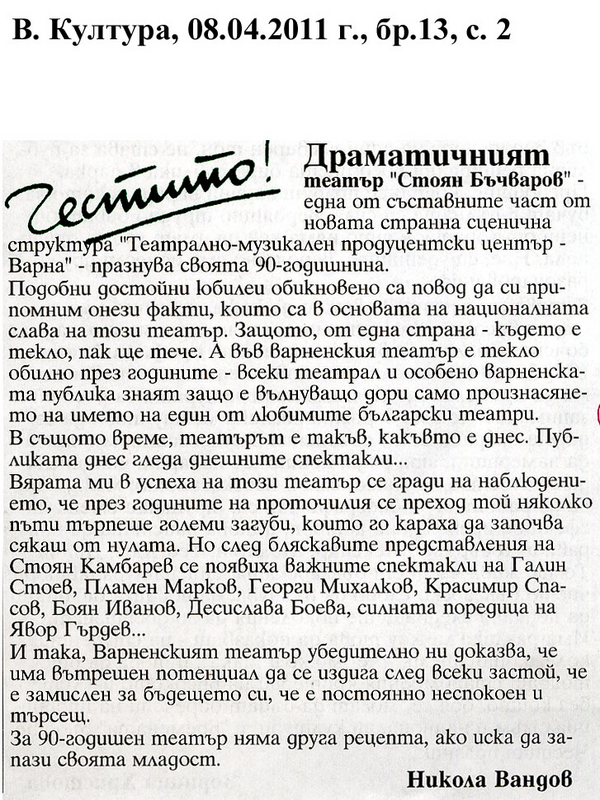 [ Драматичен театър '' Стоян Бъчваров '']