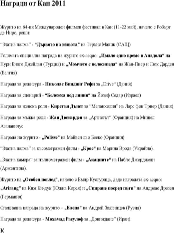 Награди от Кан 2011