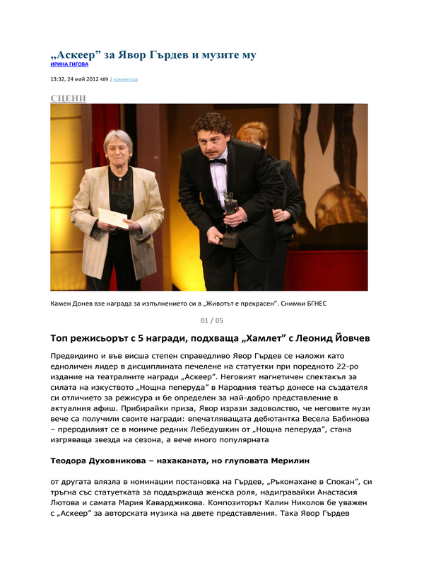 ''Аскеер'' за Явор Гърдев и музите му