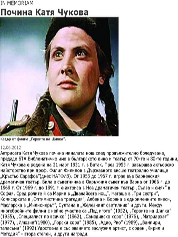 Почина Катя Чукова