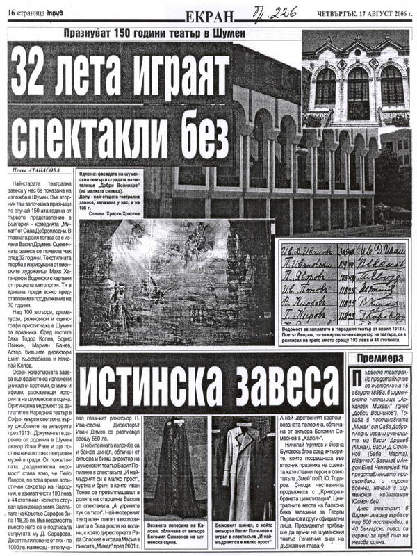 [Тридесет и две] 32 лета играят спектакли без истинска завеса