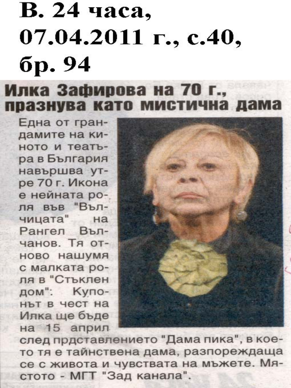 Илка Зафирова на 70 г., празнува като мистична дама
