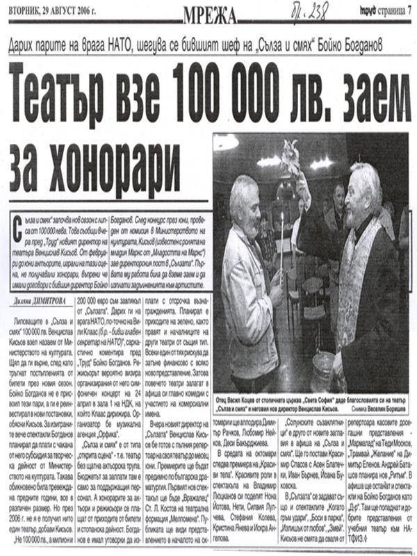 Театър взе 100 000 лв. заем за хонорари