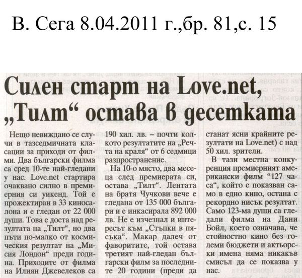 Силен старт на Love. net, ''Тилт'' остава в десетката