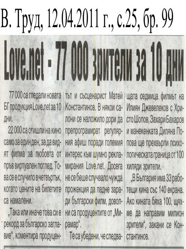 Love. net - 77 000 зрители за 10 дни
