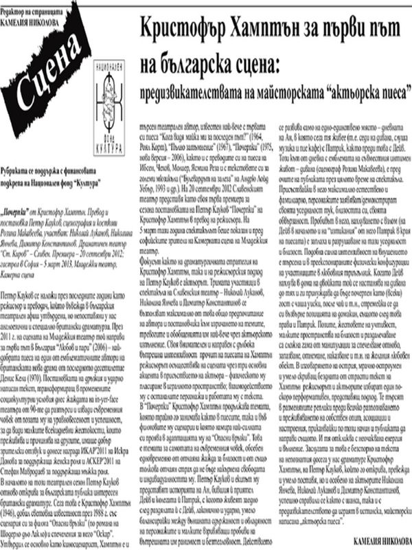 Кристофър Хамптън за първи път на българска сцена