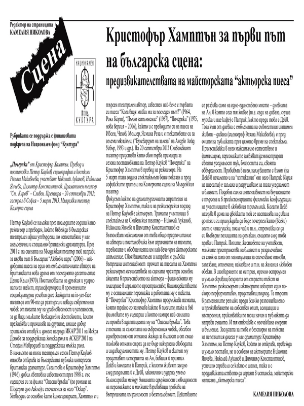 Кристофър Хамптън за първи път на българска сцена