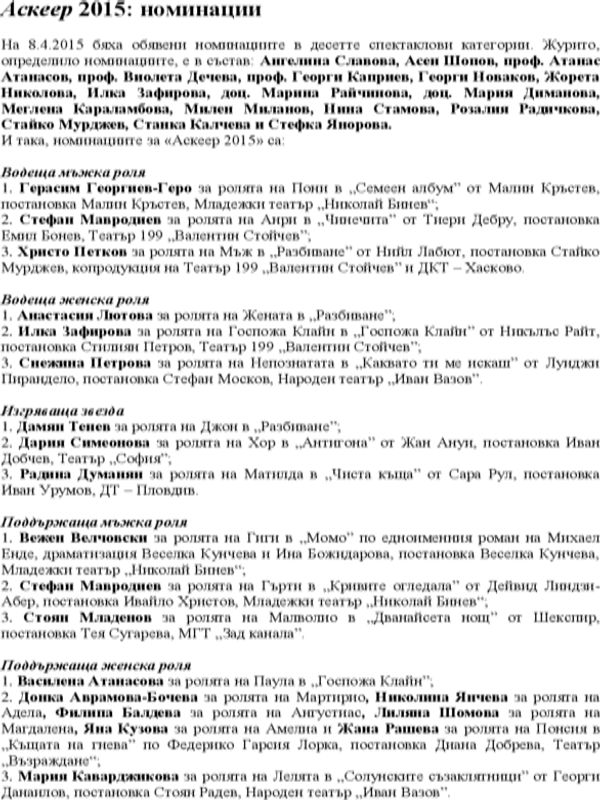 Аскеер 2015 : номинации