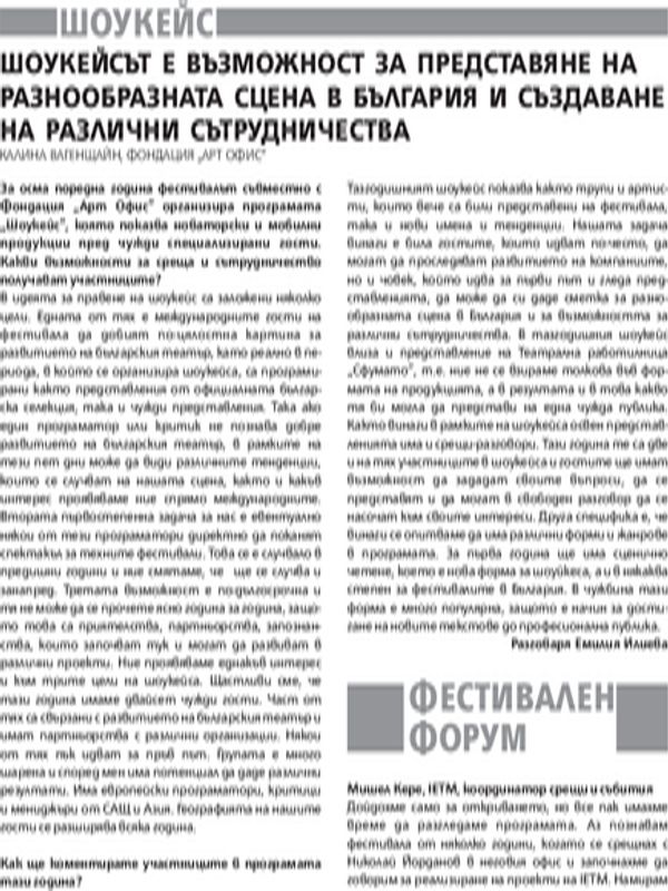 Шоукейсът е възможност за представяне на разнообразната сцена в България и създаване на различни сътрудничества