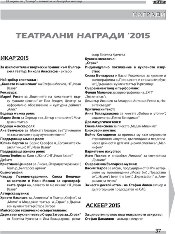 Театрални награди '2015