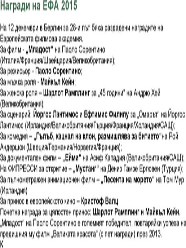 Награди на ЕФА 2015