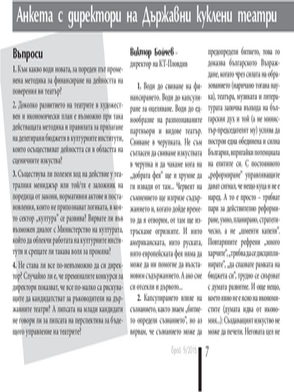 Анкета с директори на Държавни куклени театри