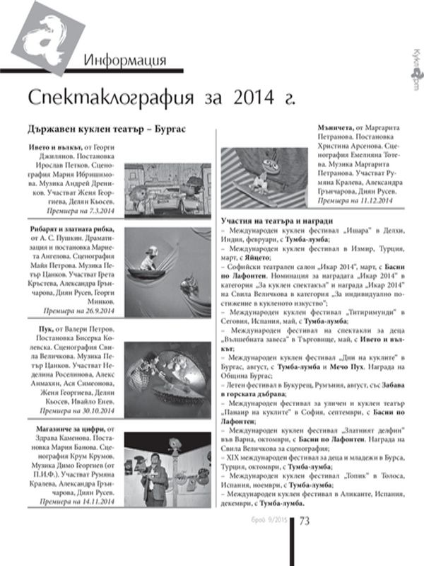 Спектаклография за 2014 г.