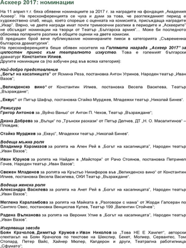 Аскеер 2017 : номинации