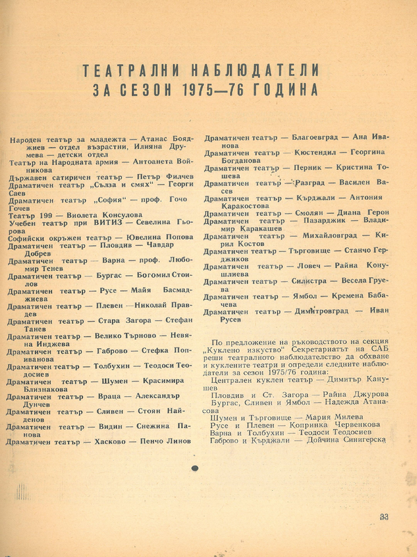 Театрални наблюдатели за сезон 1975-1976