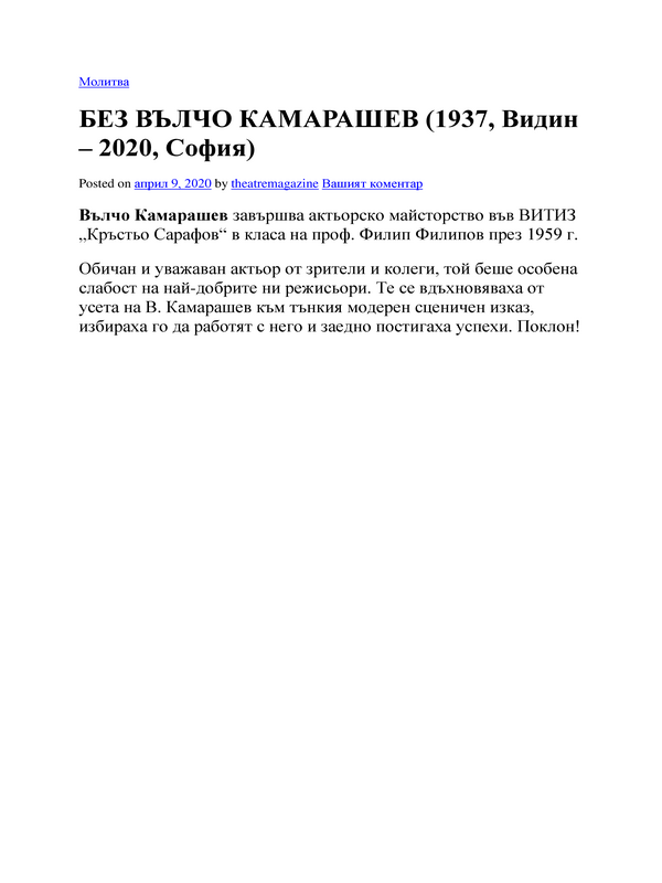 Без Вълчо Камарашев (1937, Видин - 2020, София)