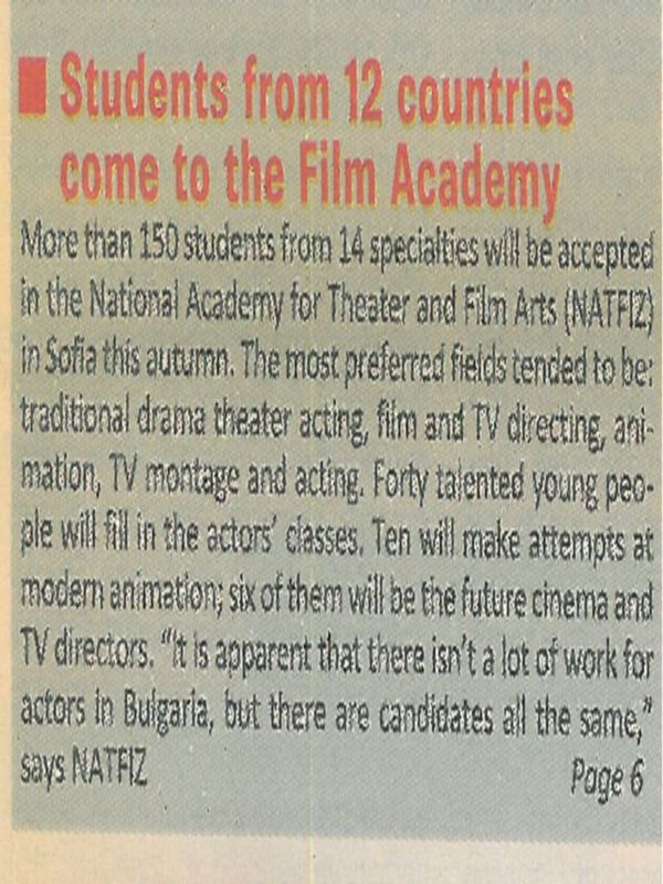 Students from 12 countries come to the Film Academy