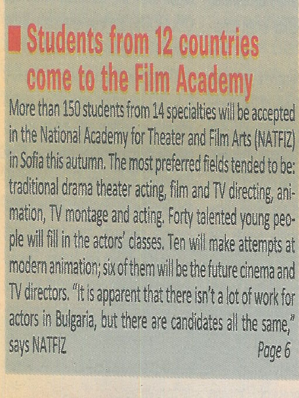 Students from 12 countries come to the Film Academy