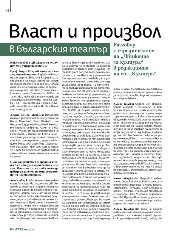 Власт и произвол в българския театър