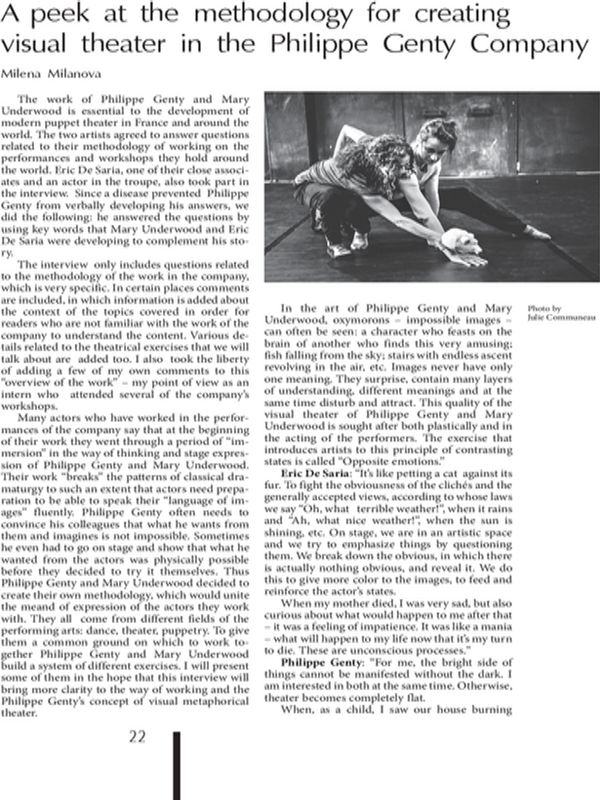 A peek at the methodology for creating visual theater in the Philippe Genty Company