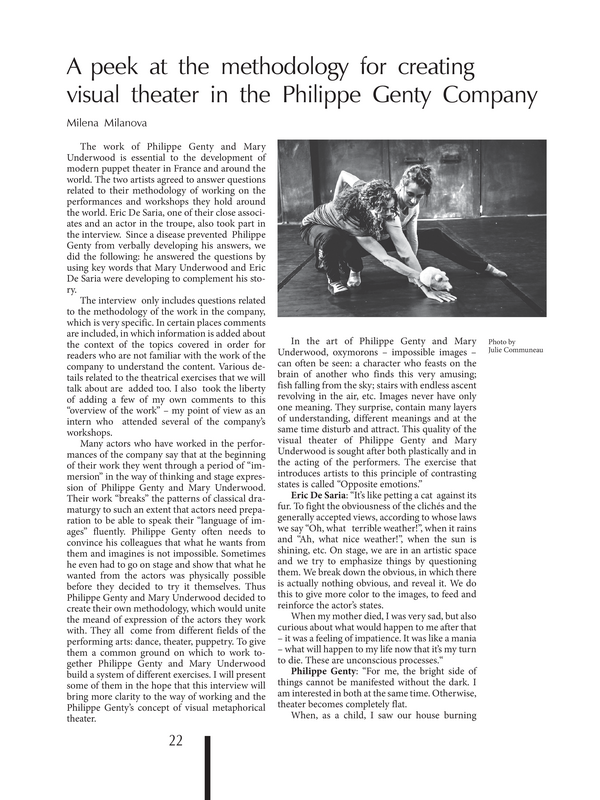 A peek at the methodology for creating visual theater in the Philippe Genty Company