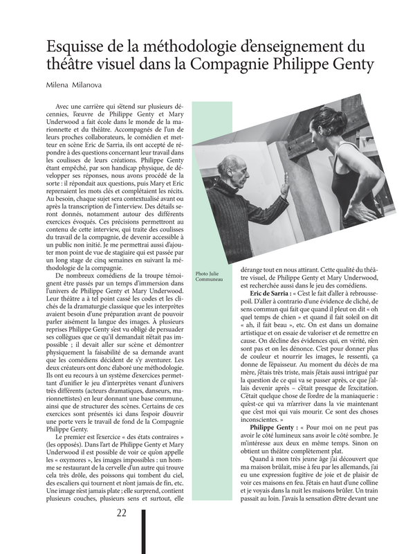 Esquisse de la methodologie d`enseignement du theatre visuel dans la Compagnie Philippe Genty
