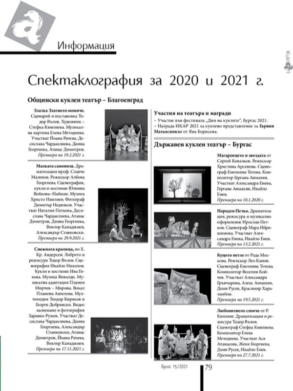 Спектаклография за 2020 и 2021 г.