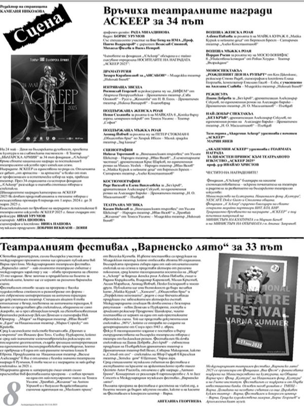 Връчиха театралните награди АСКЕЕР за 34 път