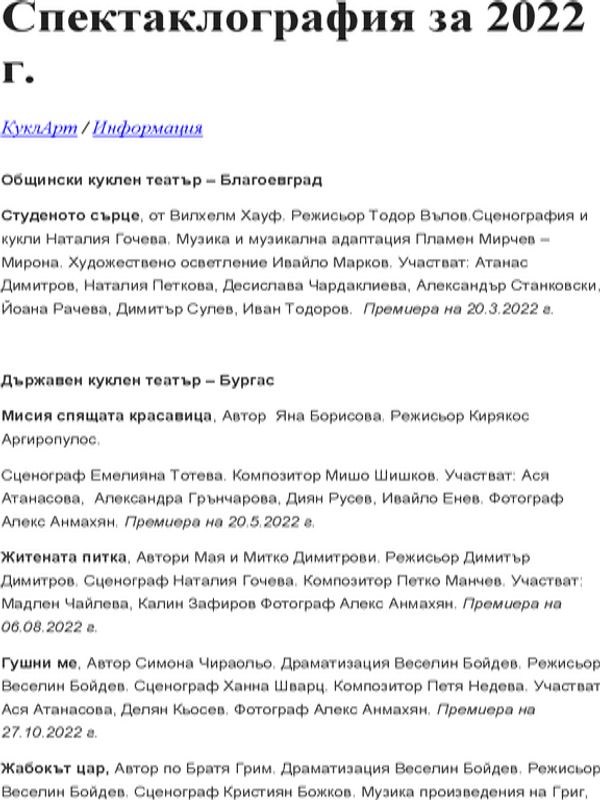 Спектаклография за 2022 г.